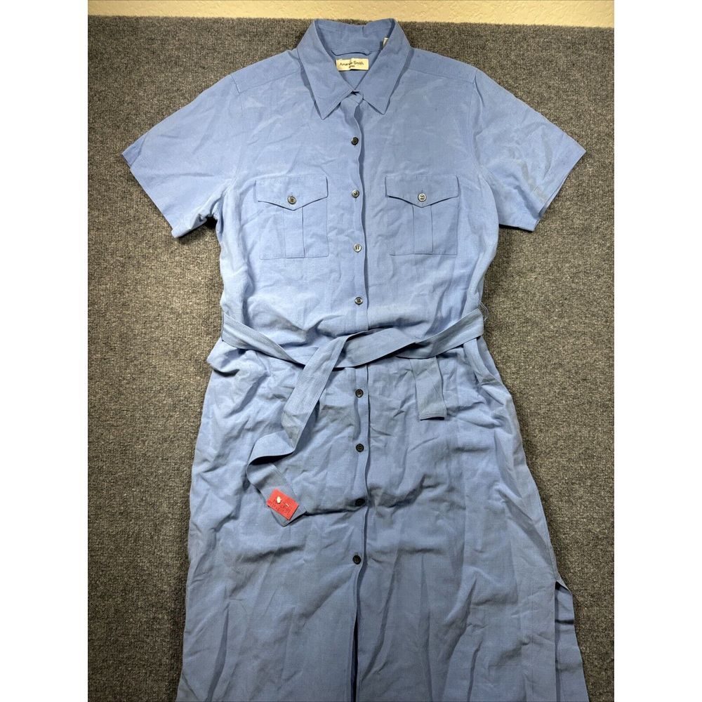 AMANDA SMITH Sz 10‎ Blue LINEN Button Down Dress
